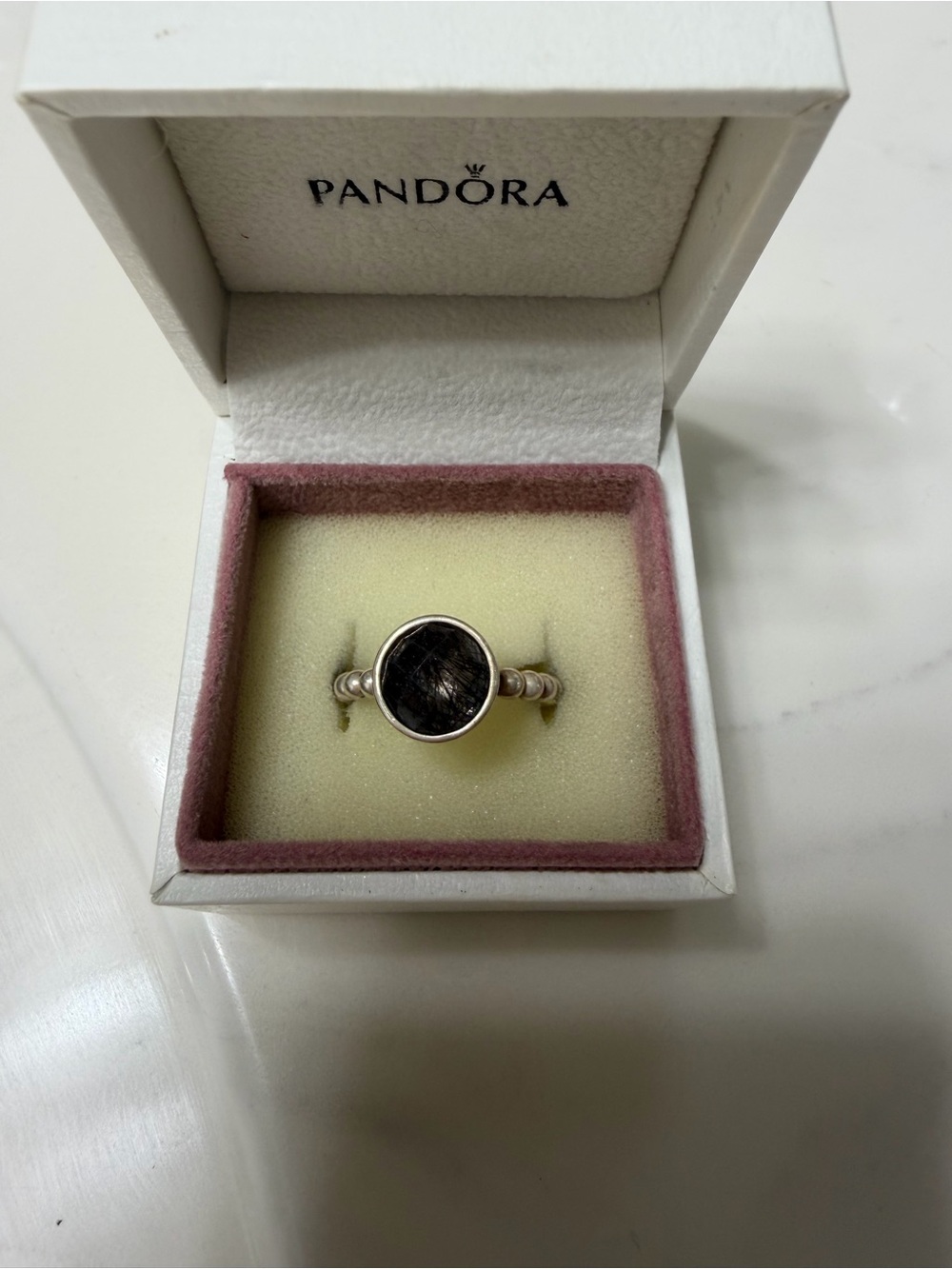 Pandora Silver Ring with Black Round Inlay